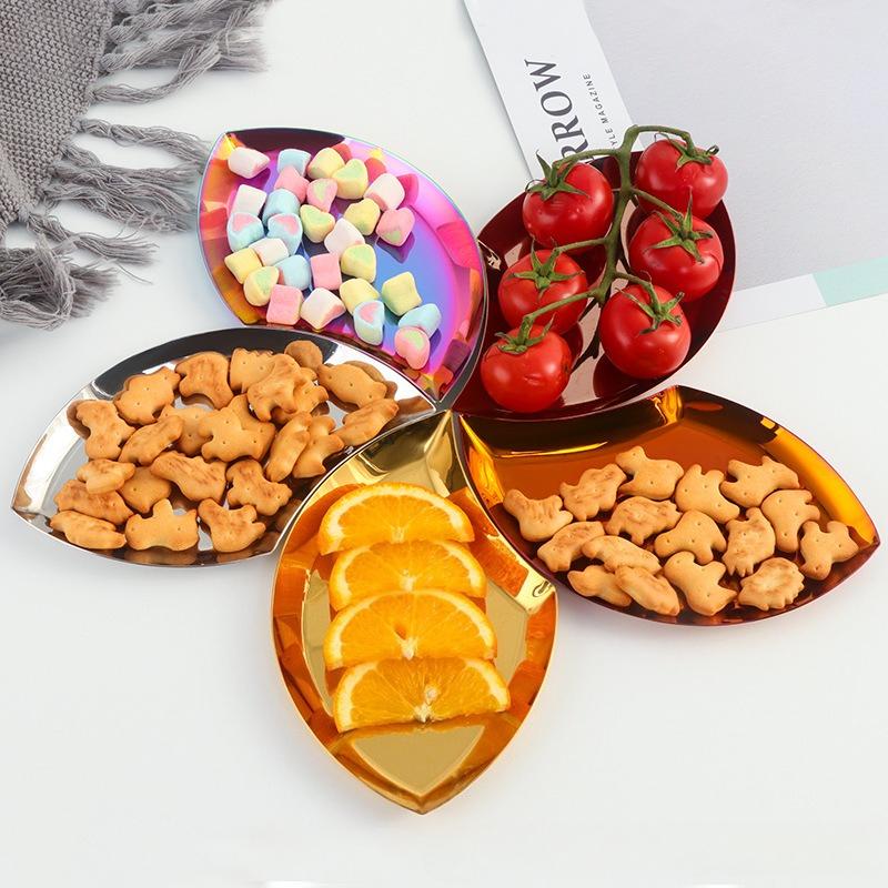 Creative metal jewelry ring plate, stainless steel, leaf shaped, fruit, dried fruit, storage plate, afternoon tea plate