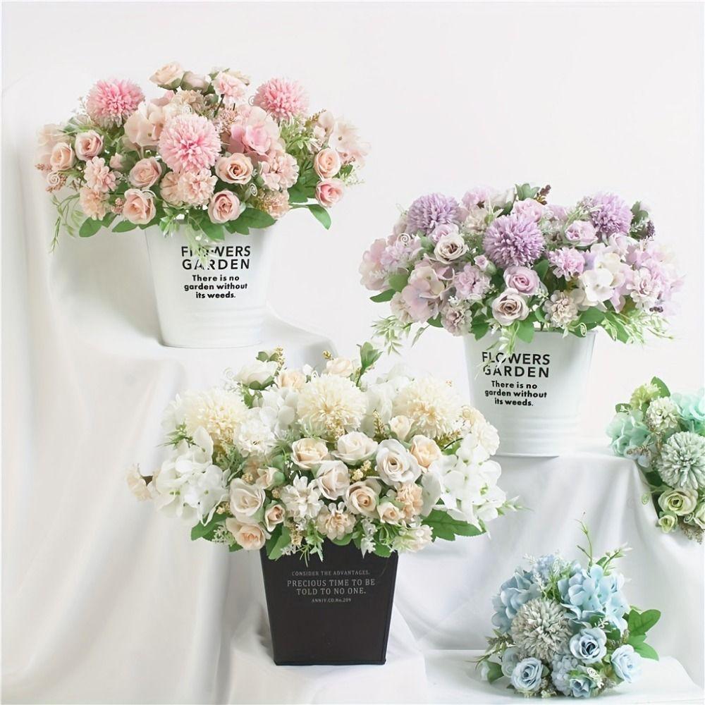 Multicolor Artificial Hydrangea Flowers Silk Petals DIY Simulation Peony Dandelion Bouquet Photo Props Accessories