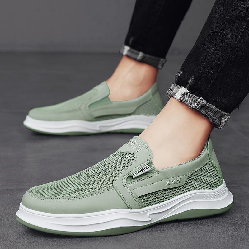 Breathable large mesh hollow men's shoes summer casual mesh cloth shoes men's one-pedal lazy shoes men's work shoes