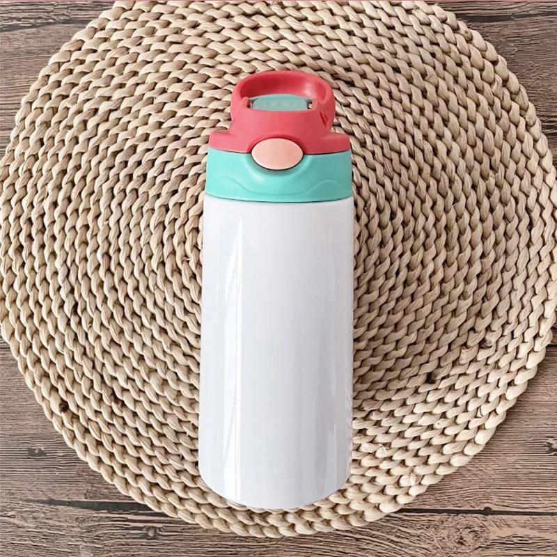 12oz Sublimation Straight Sippy Cup Flip Top Kids Bottle Stainless Steel Double Wall Water Tumbler With Straw Sippy Bottle