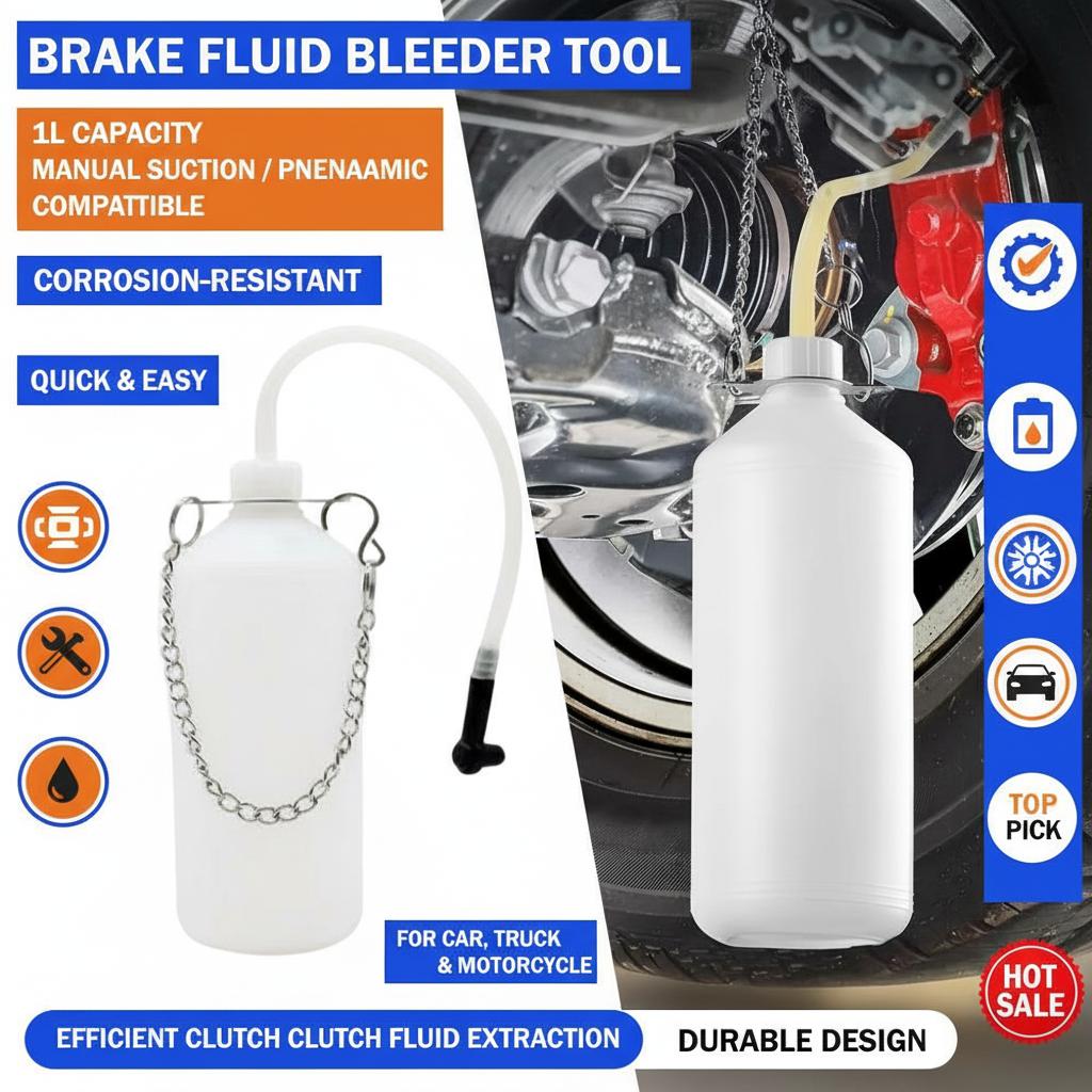 Brake Fluid Bleeder Tool 1L Pneumatic Brake Oil Changer Kit Corrosion-Resistant Clutch Fluid Extractor for Car Truck Motorcycle