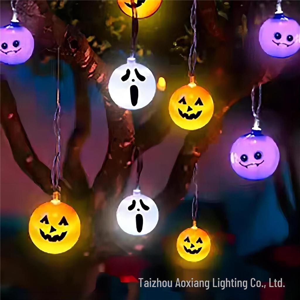 Halloween LED String Lights - Pumpkin, Spider, Ghost, Horror Decor, Marigold Colored Small Lights