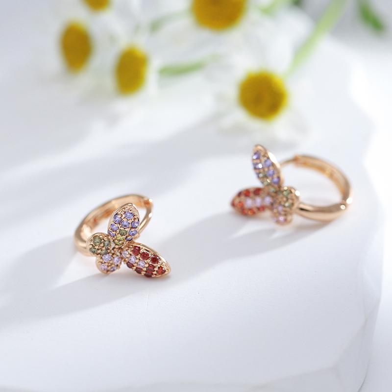 Luxury Fine Butterfly Drop Earrings Women Unusual  Rose Gold Color Natural Zircon Earrings Creative Daily Jewelry