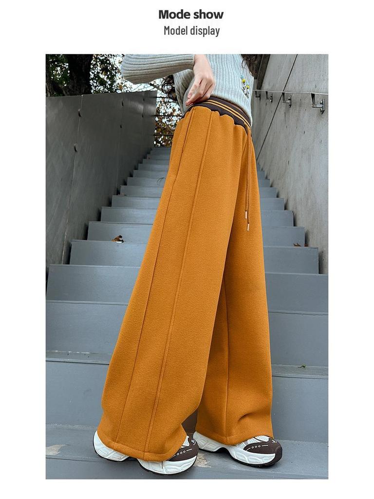 Girls' 2025 Wide-Leg Sweatpants with Velvet - Winter/Spring Sports Style