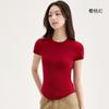 T-shirt Women's Tencel Blended Crew Neck with Chest Pad Breathable Bottom Shirt Versatile Short Sleeve Top Women's Summer