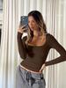 T Shirt For Women Sweater Knit Long Sleeve With Ribbed Design For Streetwear Fashion
