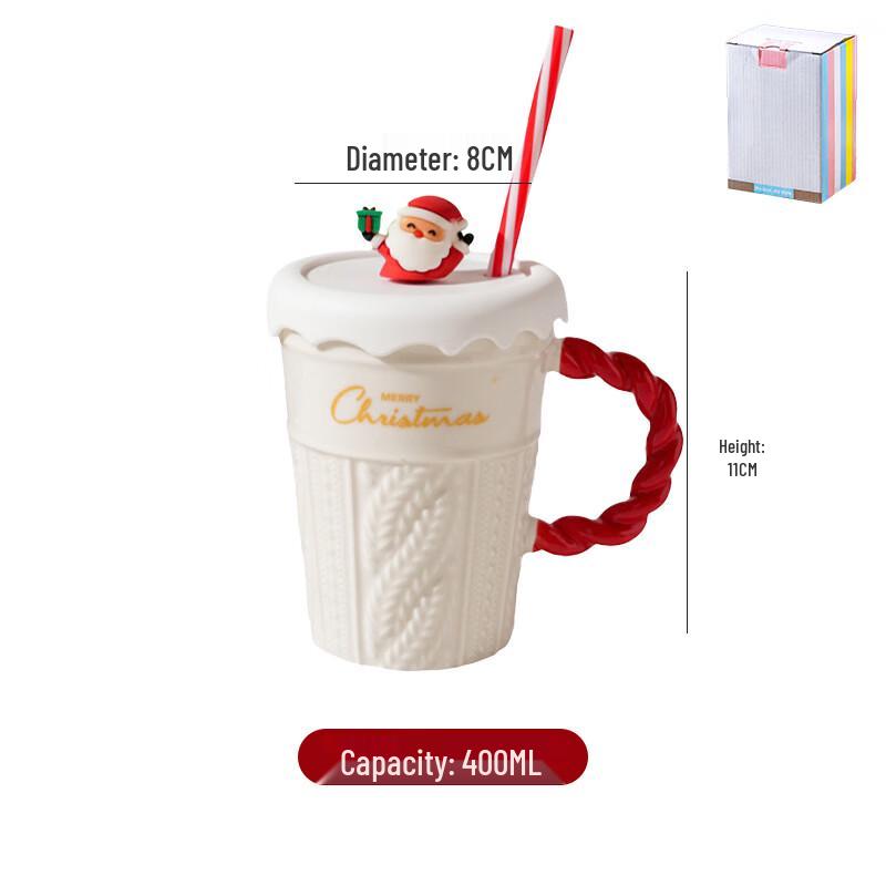 Christmas Ceramic Straw Mug with Lid 400ml
