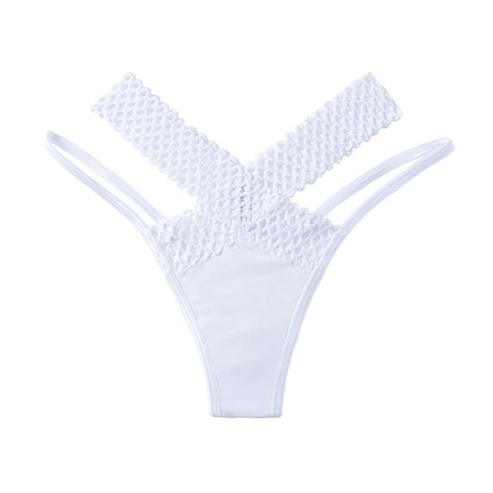 European and American Interwoven Hollow Ice Silk Underwear Women's Sports Fashion Outer See-through Low Waist Thin Belt Temptation Sexy Thong