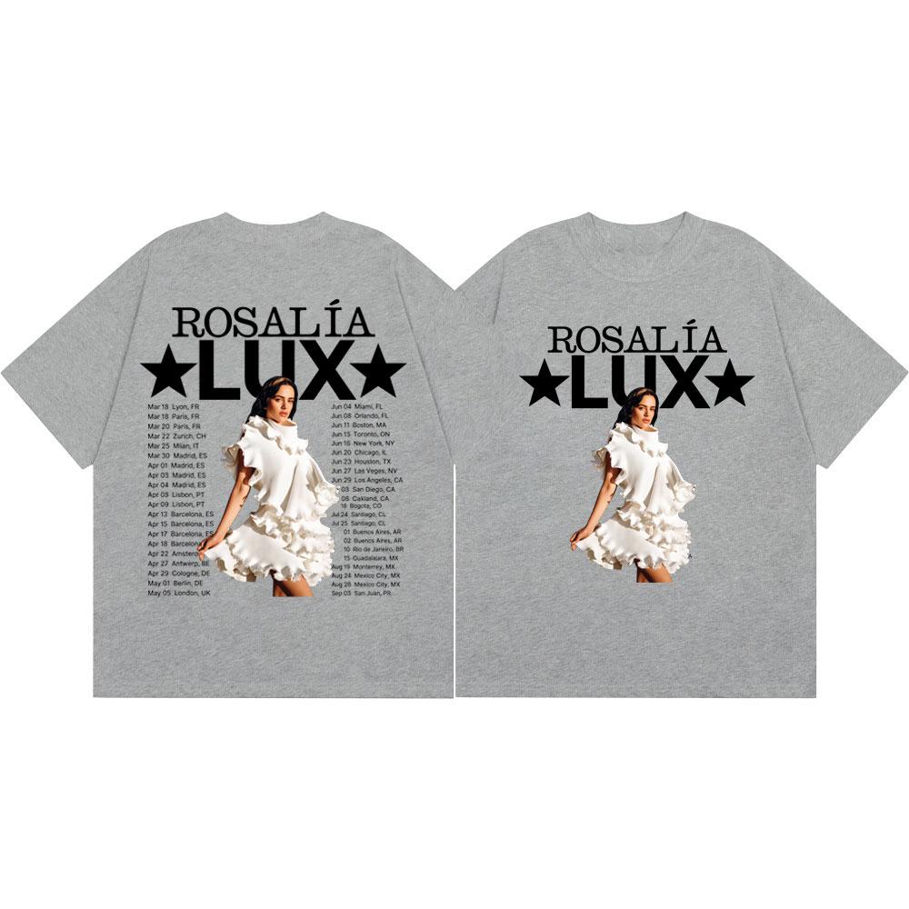 Rosalia LUX Tour 2026 Double Sided Graphic T Shirts Men Women Fashion Pop Music T-shirt High Quality Cotton Oversized T-shirts