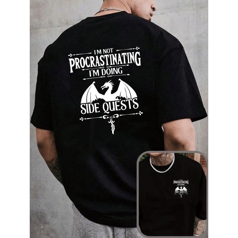 

European Size Procrastination, Side Quest Double-Sided Print Pattern Men s Fashion Trend T-Shirt, Suitable for Home Daily Leisure and Outdoor Fitness S чёрный