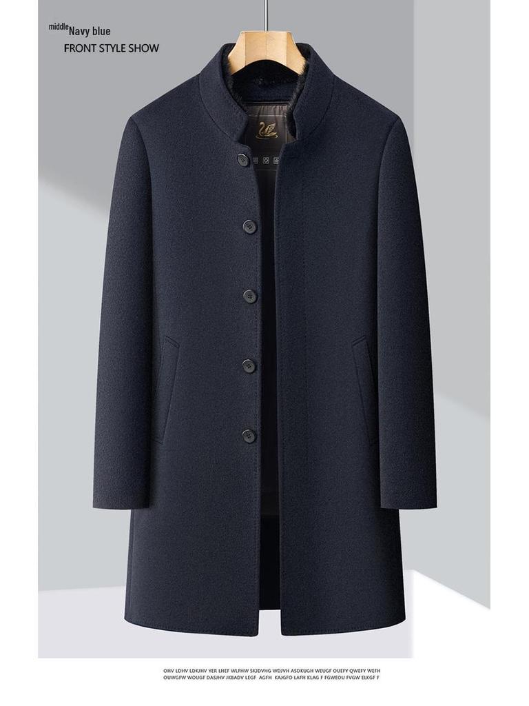 Men's Winter Wool Coat with Mink Fur Collar and Down Liner