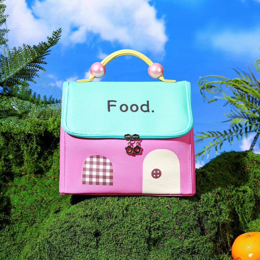 Non Food Contact Adorable House Shaped Insulated Lunch Bag Portable,Large Capacity with Aluminum Foil Lining, Easy to Clean, Vibrant Colors