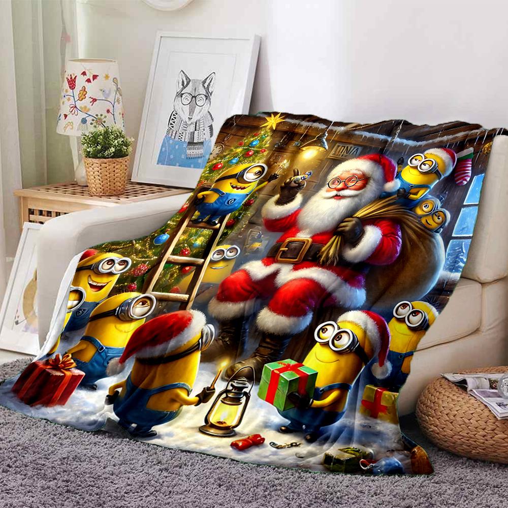 1Pc Happy Minions Holiday Wreath Blanket Soft Throw Blanket For Home Bedroom Bed Sofa Travel Office Solid Christmas Blanket