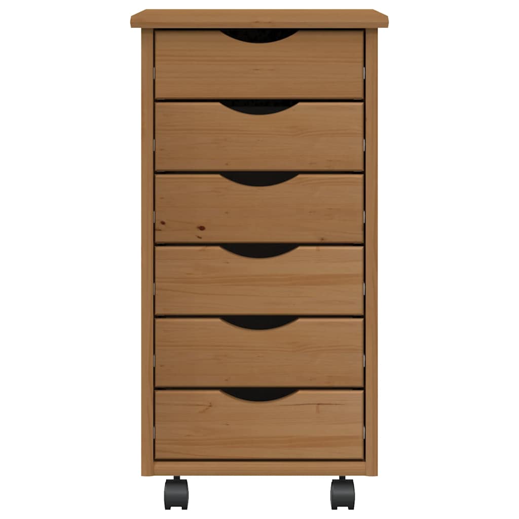 MOSS Mobile Drawer Cabinet in Honey Brown Solid Pine Wood