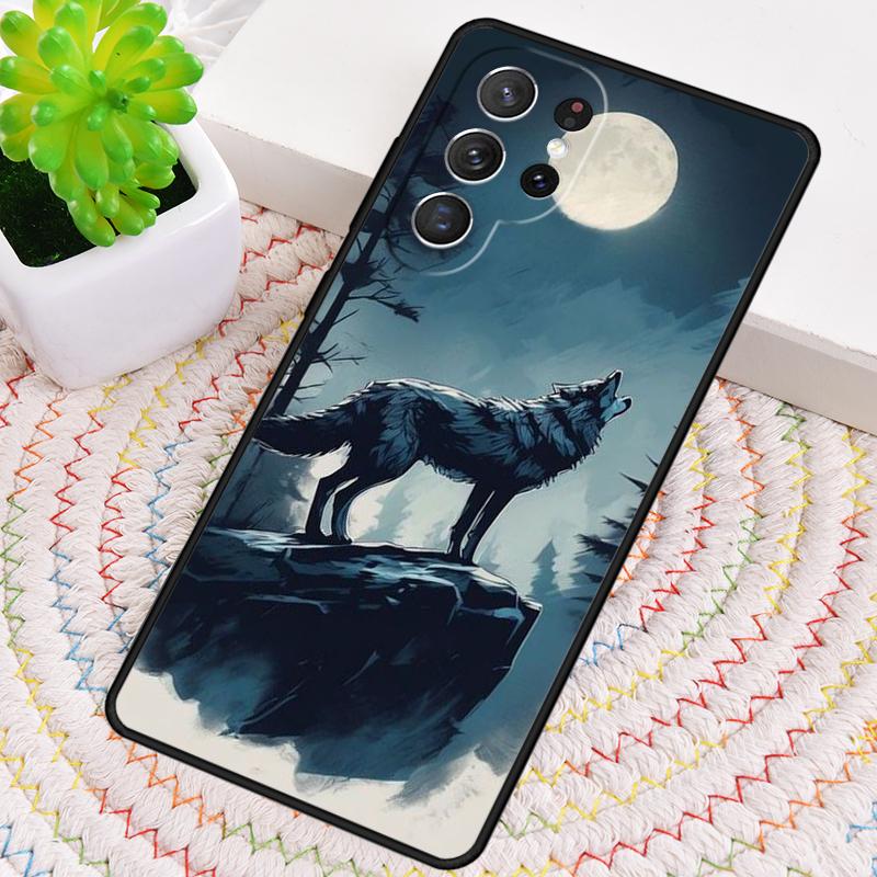 Moon Roaring Wolf Print Silicone Phone Case For Samsung Galaxy Note 10 Pro S26 S25 S24 S23 S22 S21 Plus S25Ultra Capa Cover