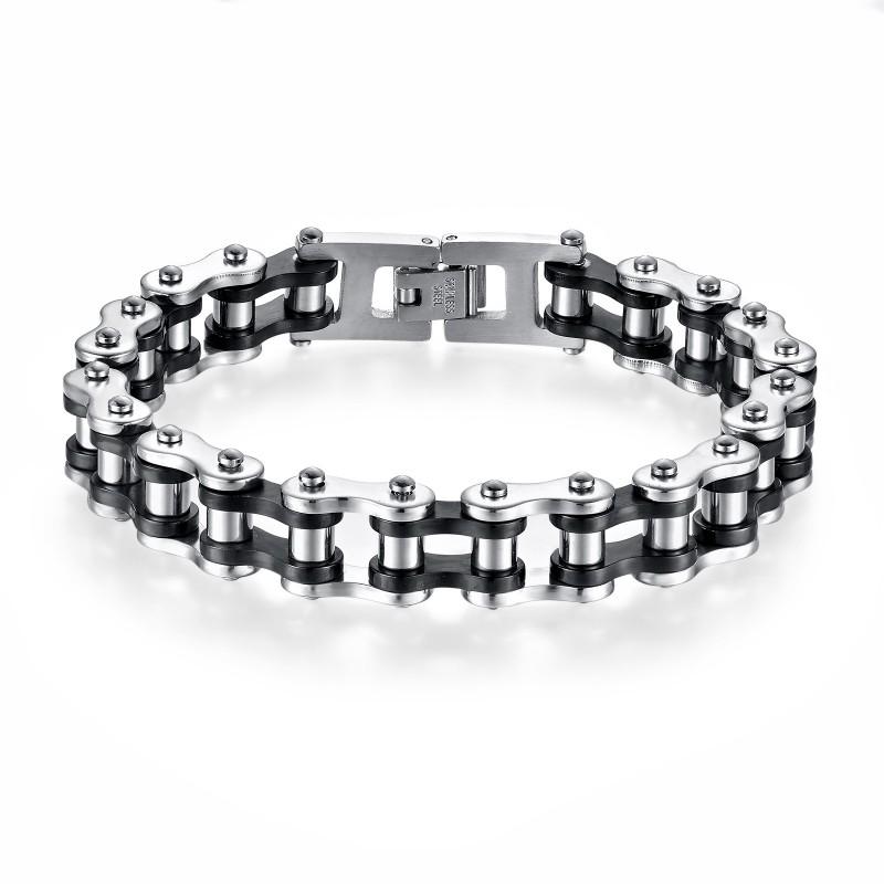 Stainless Steel Chain Bracelet Men Cycling Motorcycle Biker Gear Punk Style Geometric Link Wristband