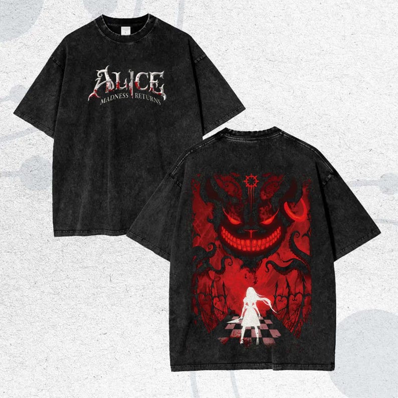 Alice Madness Returns Ausgewaschenes T-Shirt Persönlichkeit Kleidung Geeignet für alle Jahreszeiten Übergröße Unisex Streetwear hohe Qualität weich