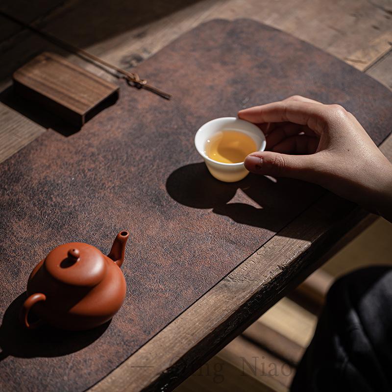 1PCS Retro Waterproof Tea Mat Double-Layer PU Table Mat for Tea Room Home Décor Modern Minimalist Tablecloth Accessory