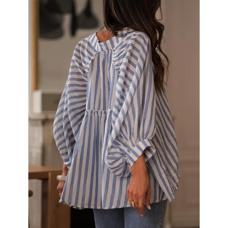2026 European and American Summer Long-Sleeve Striped Slimming Casual Loose Women s Shirt Top S