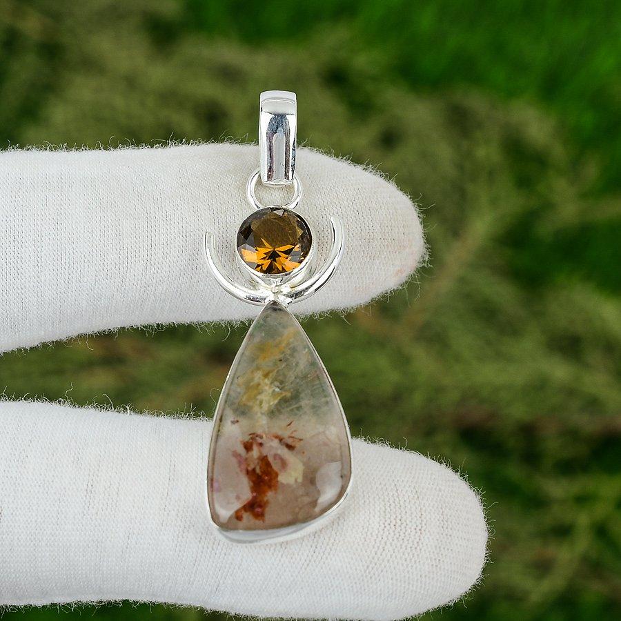 

Серебро 925 пробы Элестиальный Кварц Драгоценный камень Ручной работы Дочь Безель Подвеска Ювелирные изделия