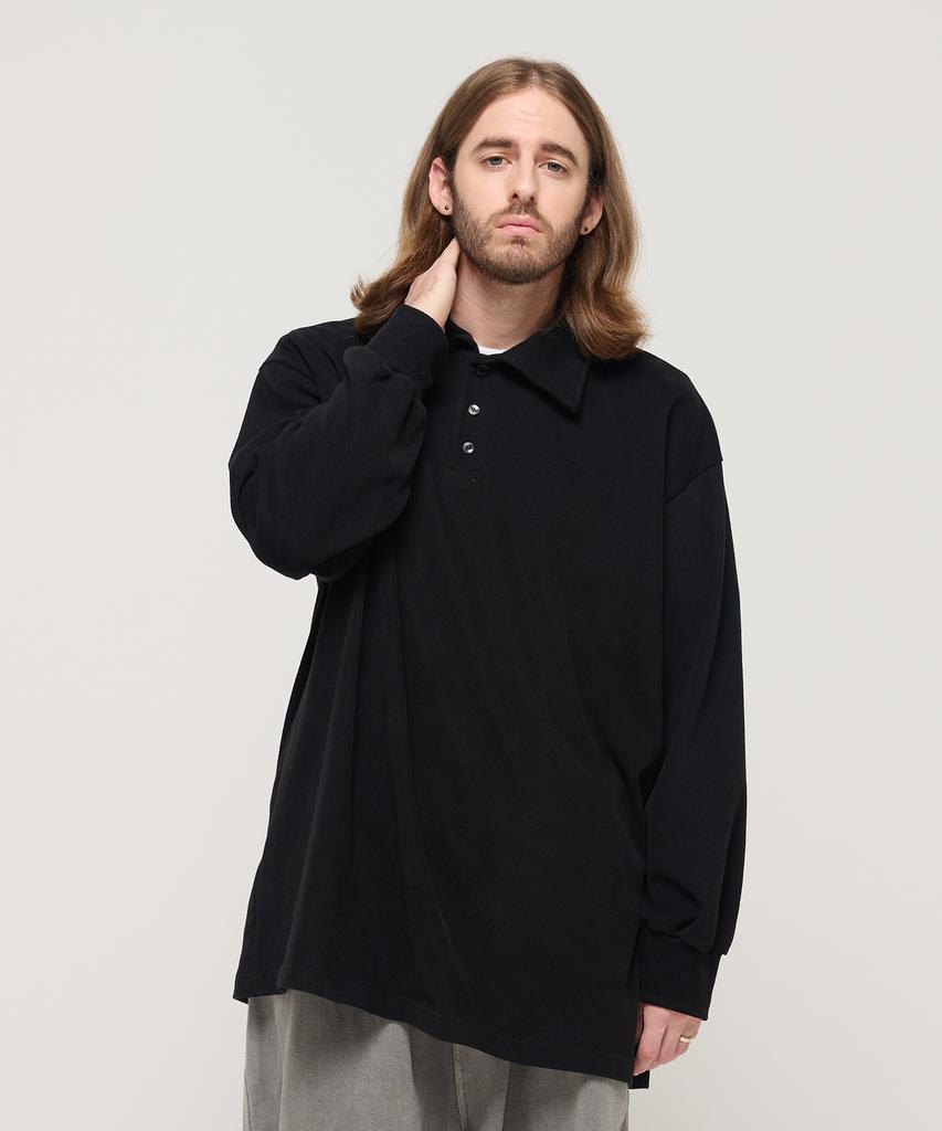 CARGOBROS Full Rubber Oversized Long Sleeve Collared T-Shirt (Black)