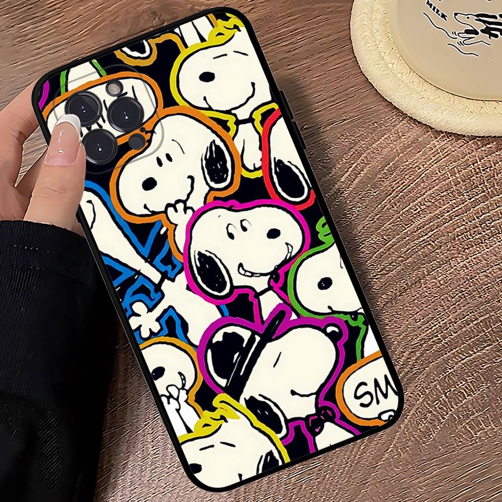Cute Cartoon S-Snoopys Phone Case For Iphone 17 16 15 14 13 12 11 Pro Max Plus Black Shell Cover Case