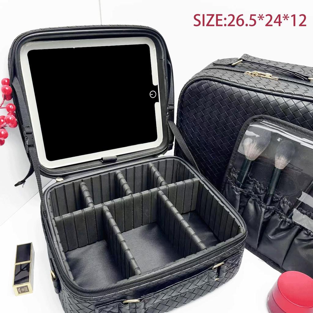 New 2025 LED Mirror Makeup Bag: Large-Capacity, Portable, Hanging Suitcase Storage for Women