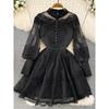 Retro Long Sleeves Stand Collar Crochet A- Line Dress Lace