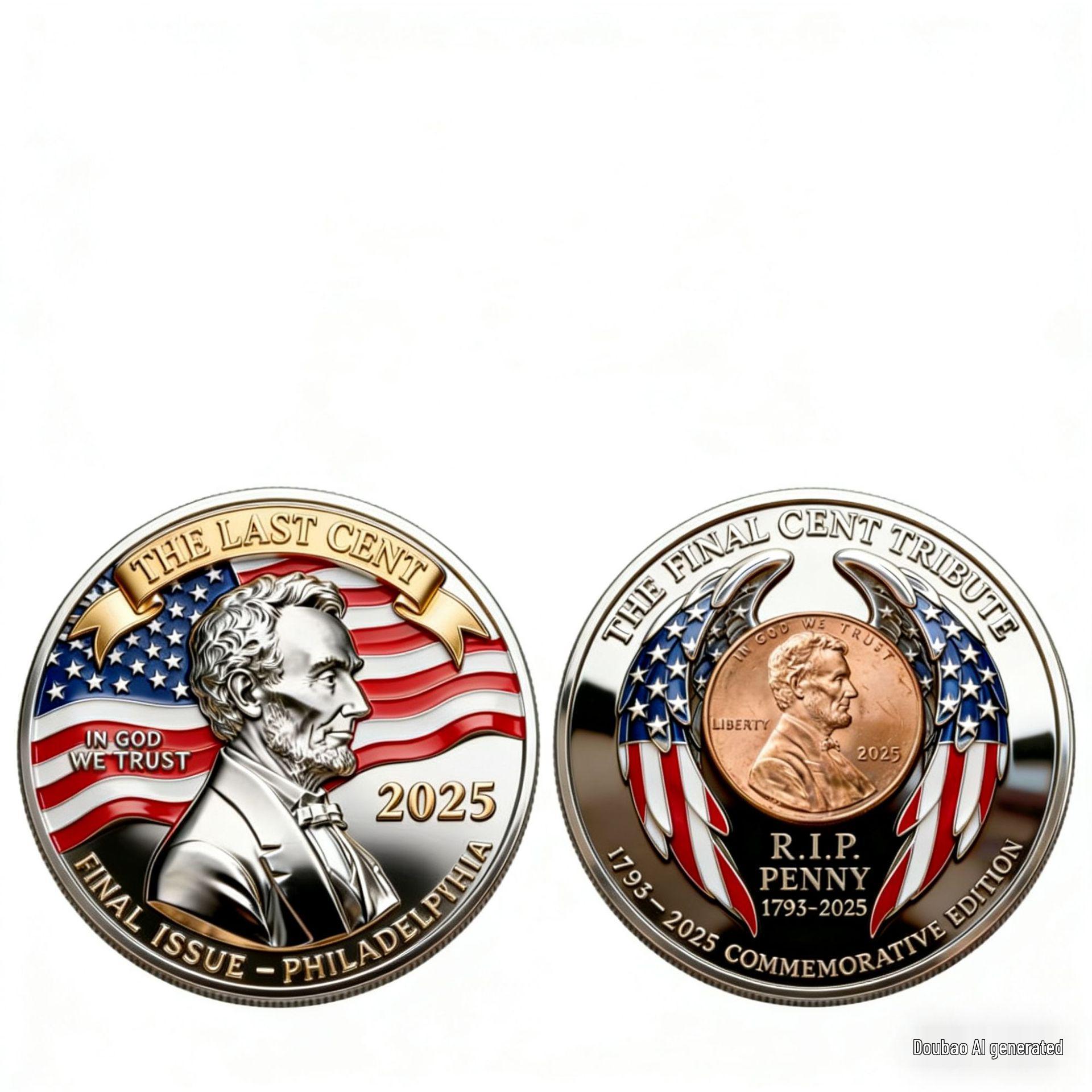 2025 Lincoln Profile Commemorative 1 Cent Coin with Colorful Flag Wings 40x40x3 mm