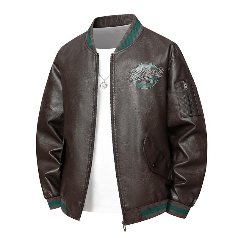 

Мужской кардиган с круглым вырезом, длинными рукавами, карманом на молнии из искусственной кожи, модный повседневный для работы, с принтом букв L коричневый