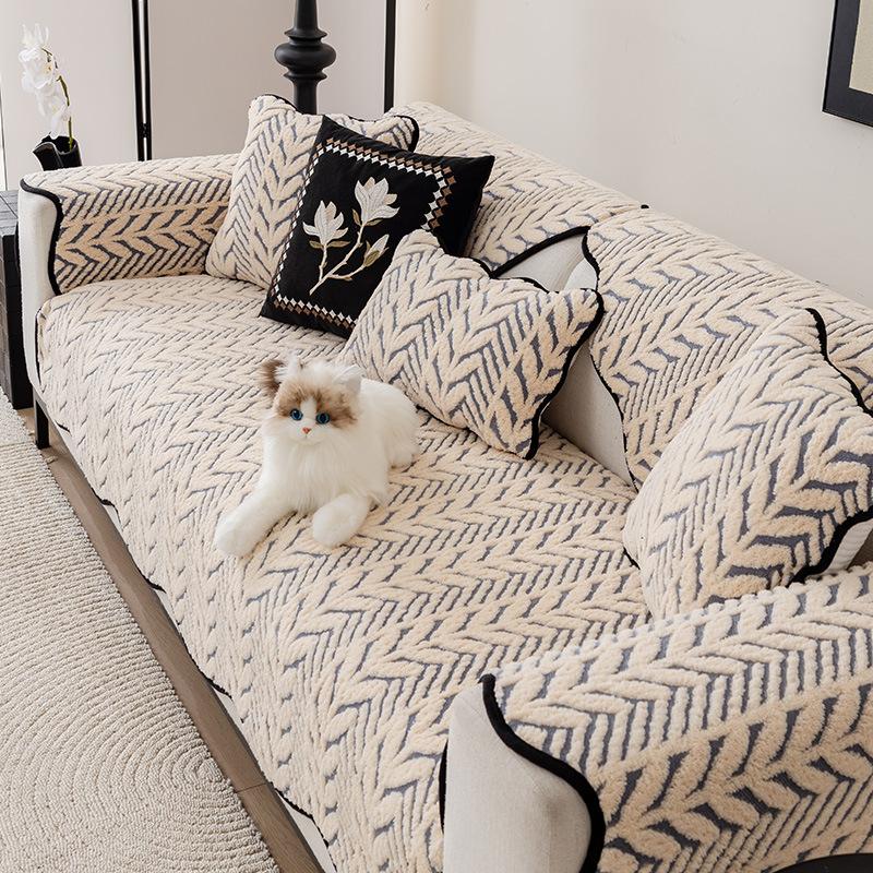 New Leather Sofa Cushion Autumn And Winter Plush Non-Slip Seat Cushion Light Luxury High-End Sofa Cover Cloth Towel