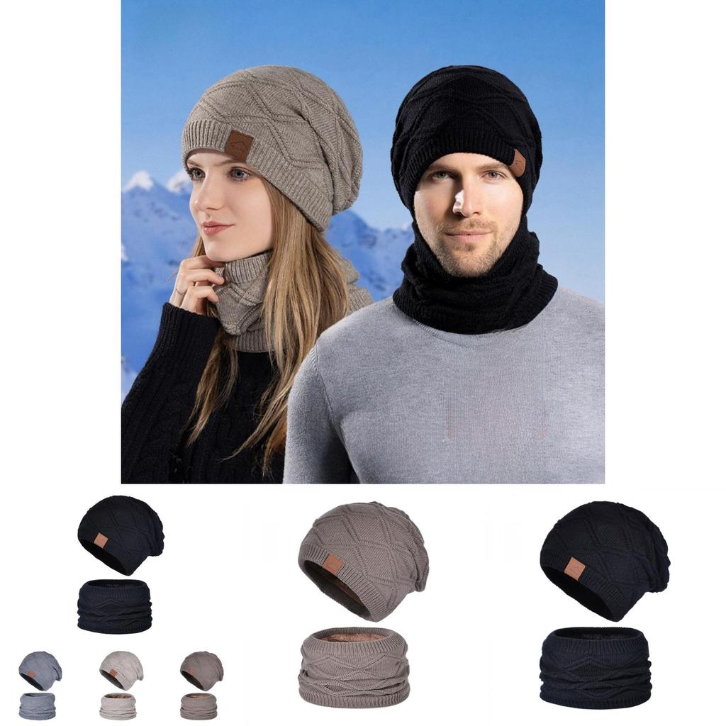 Knitted Winter Hat And Neck Warmer Set With Windproof Insulation For Men And Women