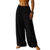 Women Pants Elastic High Waist Adjustable Drawstring Wide Leg Loose Fit Trousers Pure Color Lightweight Breathable Pants