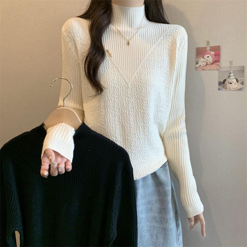 Large-sized Pullover Women's Base Layer Women's Autumn and Winter Semi-high-neck Sweater Loose Knitted Sweater Top