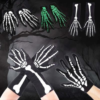 1 paio di guanti da scheletro di Halloween, notturni, luminosi, per cosplay, per feste, unisex, spaventosi e terrificanti, con cinque dita, guanti da fantasma per feste di Halloween, calze con teschio