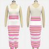 Two Piece Skirt Set for Women Striped Bodycon Slit Midi Skirt And Sleeveless Crop