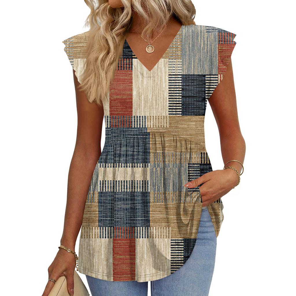 Womens Tops Fashionable V-neck Ruffled Sleeve Short-sleeved T-shirt Business Blouses