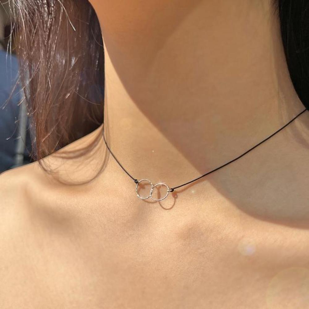 Silver 925 Cutting Ring Necklace Silk String Choker Necklace 34cm (8398770)