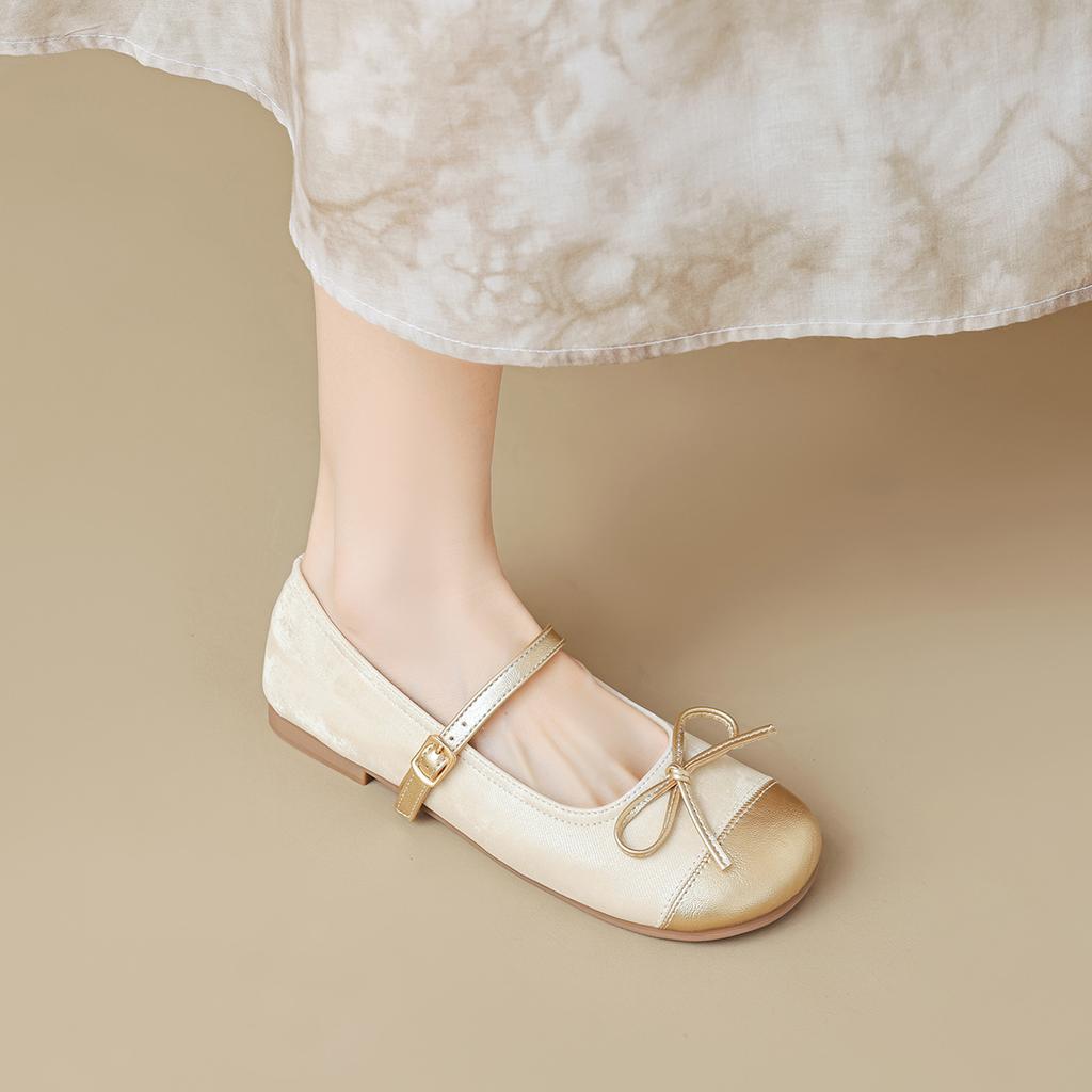 Single shoes women's flat bottom shallow mouth summer bow with Mary Jane women's shoes