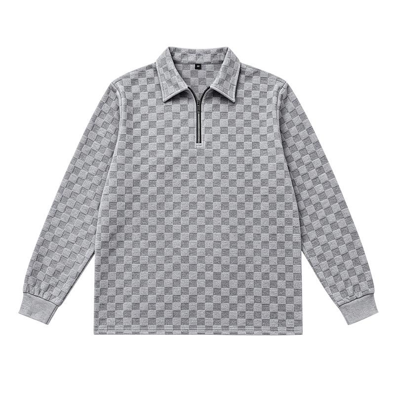 Herren Viertel-Reißverschluss Langarm Poloshirt Waffel Karomuster Jacquard Umlegekragen Freizeit Herbst Winter Lockerer Schnitt Pullover Oberteile