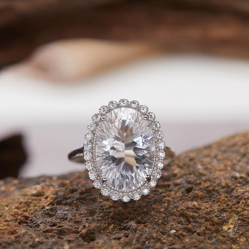 

S925 Sterling Silver 18K Gold Natural Color Treasure Ring Light Luxury Premium Index Finger Ring Energy Jewelry Yellow Purple White Crystal Women