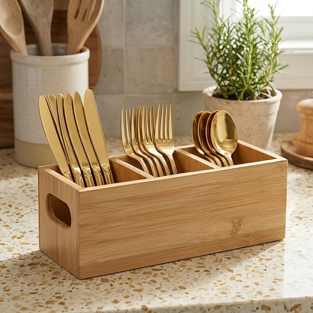 Cutlery Holder, Kitchen Utensil Caddy with 3 Compartments, Countertop Cutlery Storage Organizer, Flatware Organizer for Parties