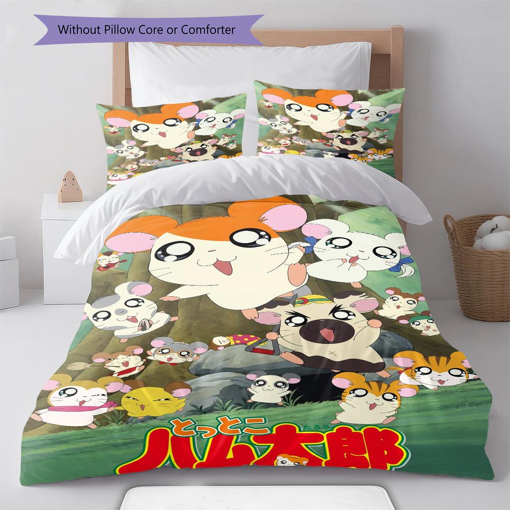 Set Biancheria da Letto con Fantasia Anime Hamtaro Copripiumino Federa Decorazione per la Casa Regalo (1 * copripiumino + 2 * federa, senza nucleo)