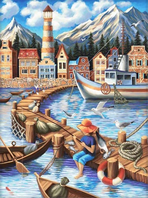 Diamantmalerei mit quadratischen Strasssteinen Kinder Fluss 5D Diamantmosaik Stickerei Angellandschaft Heimdekoration