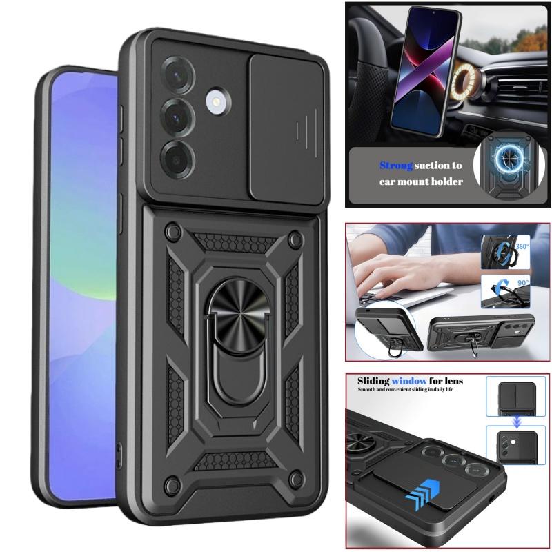 Heavy Duty Armor Magnetic Ring Holder Case For Samsung Galaxy A07 4G A27 A37 A57 5G Funda Slide Camera Lens Protect Cover Coque