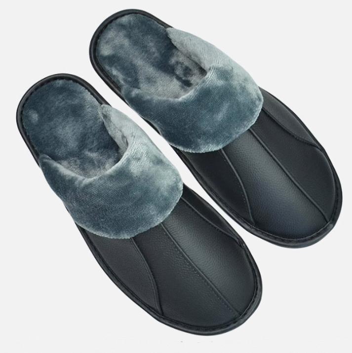 Luxury Cow Split Leather Handmade Men Home Slippers Winter Warm Slip On Soft Comfortable Bedroom Indoor Flat Men Women Padded Warm Slippers Shoes