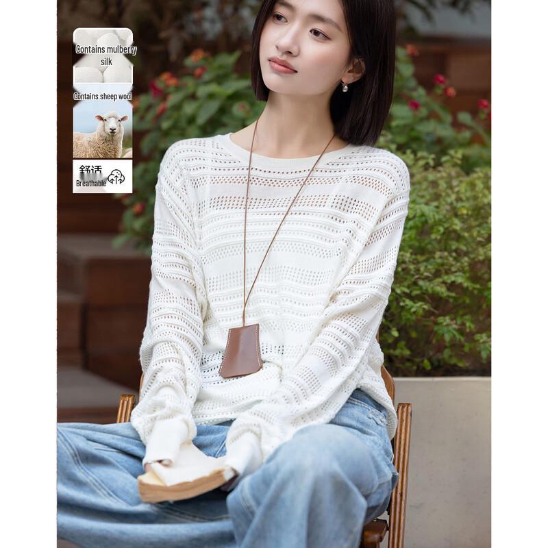 Женский полосатый вязаный топ Demana из смесовой шелка и шерсти с рукавами летучая мышь S