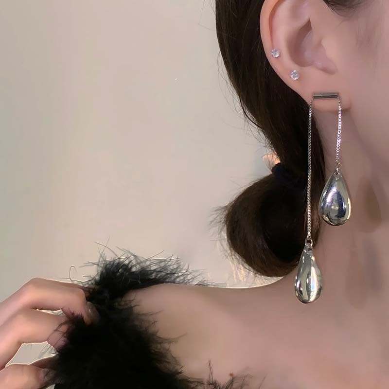 Exaggerated Metal Water Drop Earrings For Women Fashion Gold Color  Long Tassel Asymmetric Pendant Earrings Jewelry Accessories