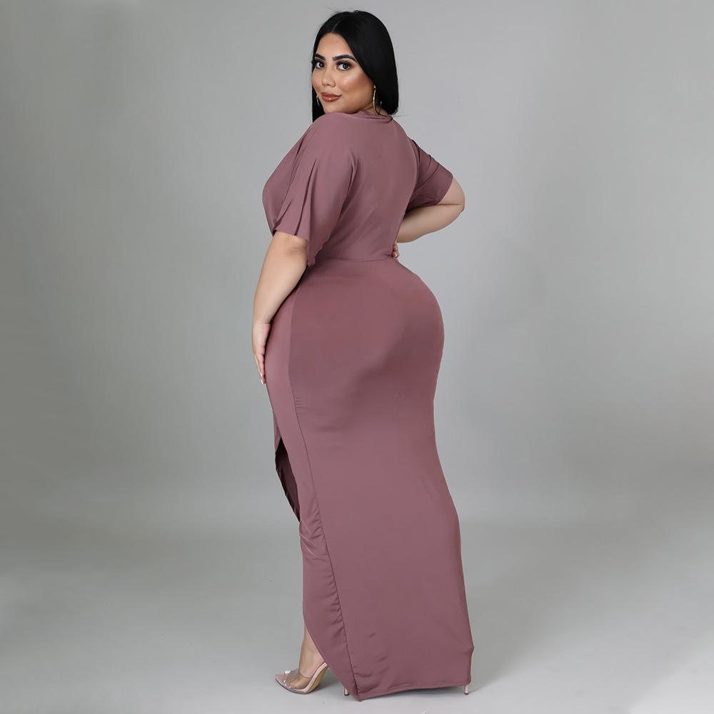 Fashion Plus Size Women's Sexy Nightclub Irregular Split V-Neck Dress
