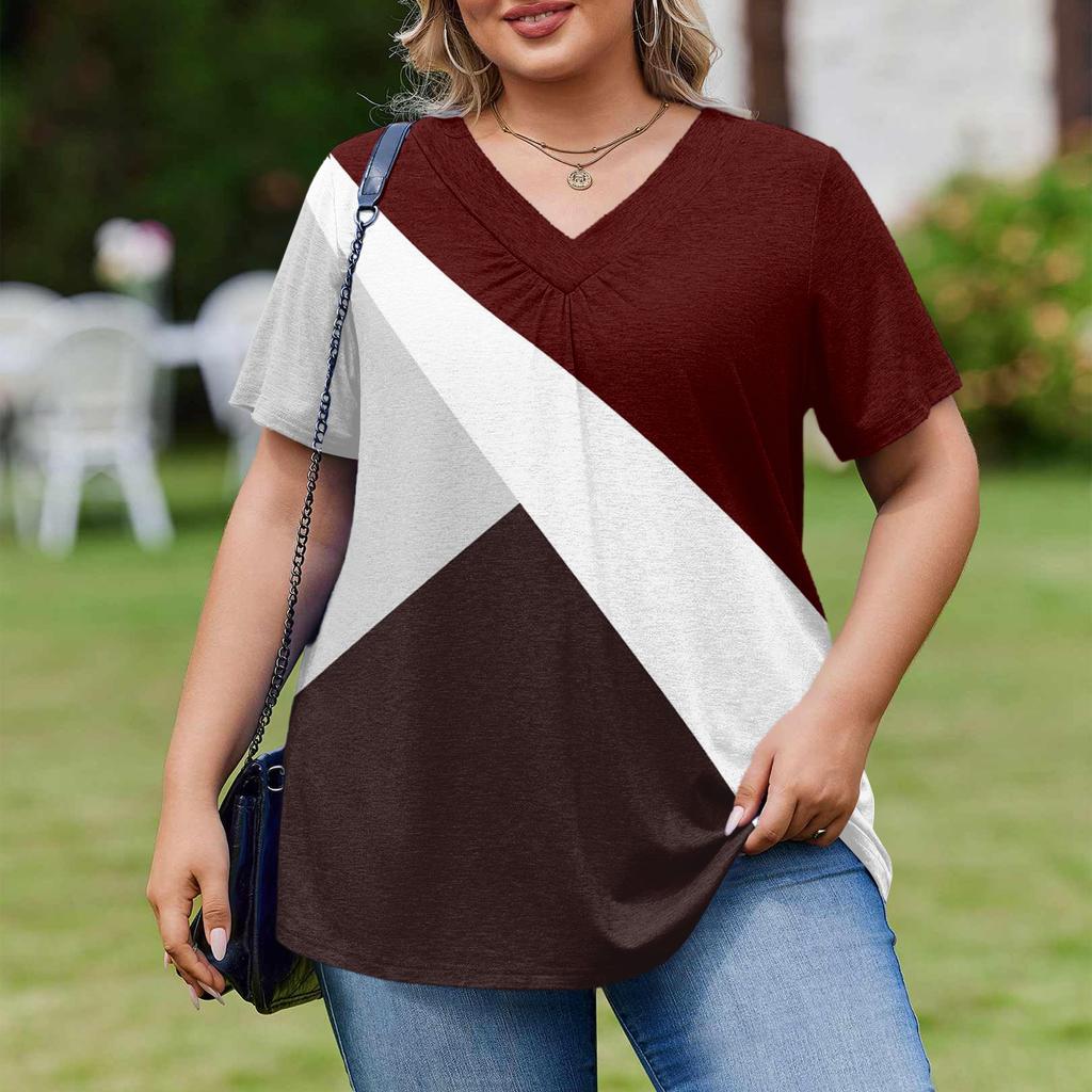 Women's Plus Size Fashionable Casual Loose-Fit Short Sleeve Elegant V Neck Blouse For Work